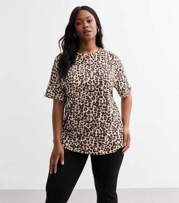 Curves Brown Leopard Print Boxy T-Shirt