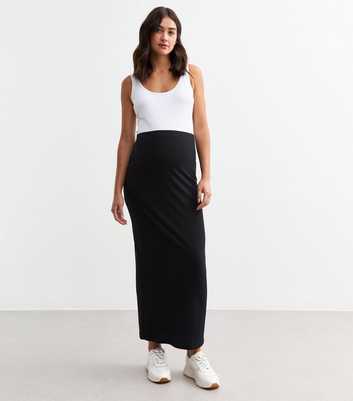 Maternity Black Ribbed Jersey Midi Skirt