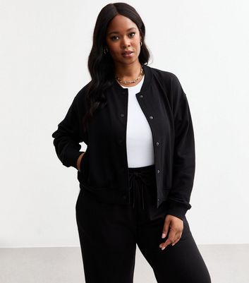 Curves Black Woven Long Sleeve Bomber Jacket