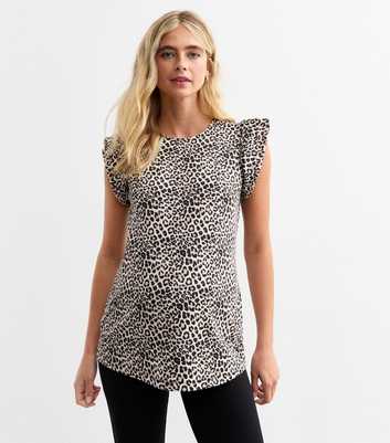 Maternity Brown Leopard Print Frill Trim Top 