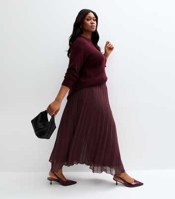 Curves Burgundy Pleated Chiffon Midi Skirt