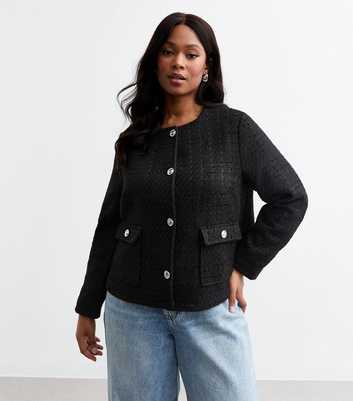 Curves Black Bouclè Cropped Jacket