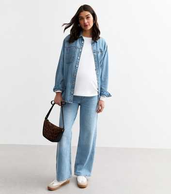 Maternity Blue Over Bump Adalae Wide Leg Jeans 