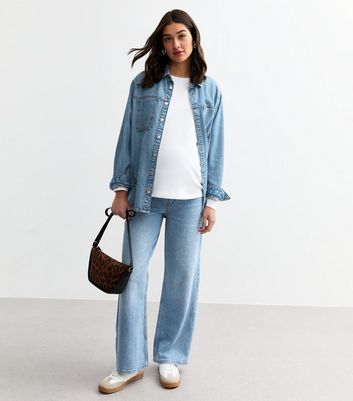 Maternity Blue Over Bump Adalae Wide Leg Jeans