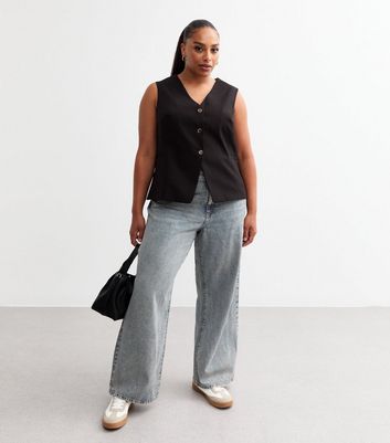 Curves Black Longline Crepe Waistcoat