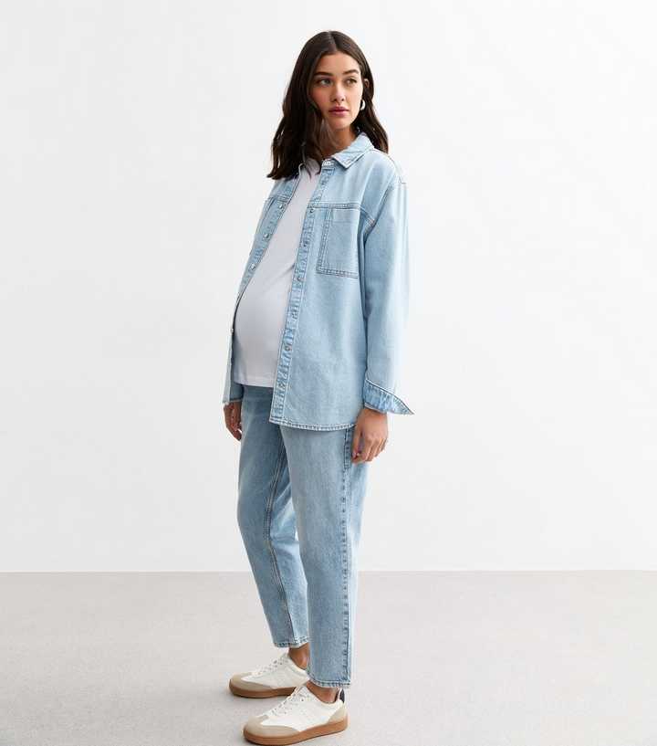 Maternity Pale Blue Denim Tori Mom Jeans New Look