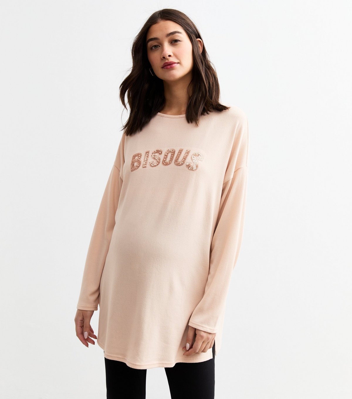 Women's Maternity Pale Pink Sequinned Bisous Top New Look