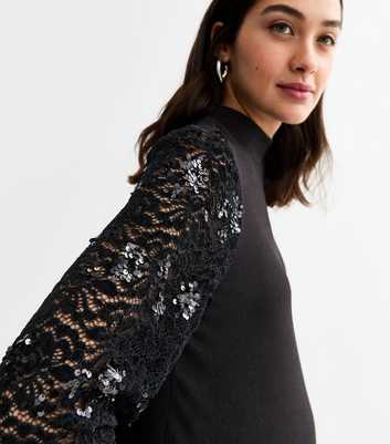 Maternity Black Sequin Embellished Lace Sleeve Top