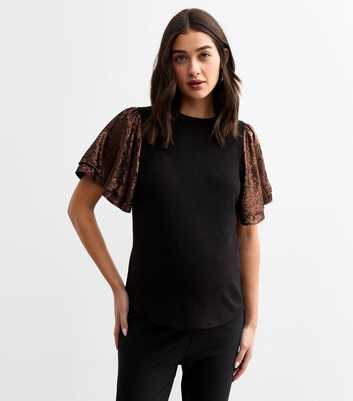 Maternity Brown Foiled Sleeve Top