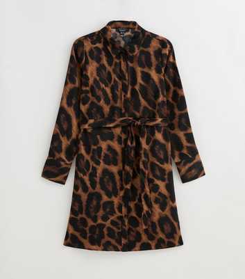 Maternity Brown Leopard Print Belted Mini Shirt Dress