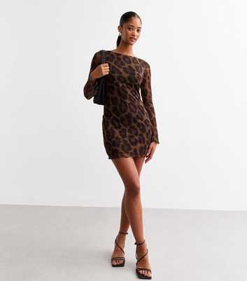 Brown Leopard Print Mesh Micro Mini Dress