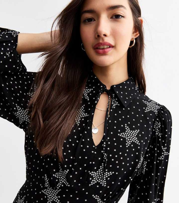 Black Star Print Long Sleeve Mini Dress | New Look