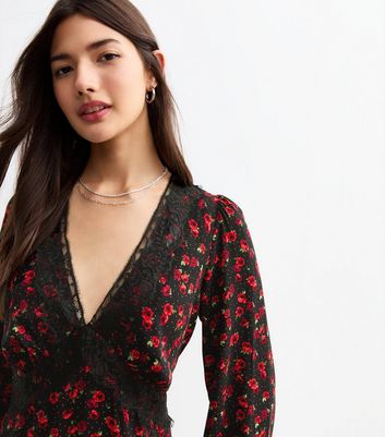 Red lace dress new look deals