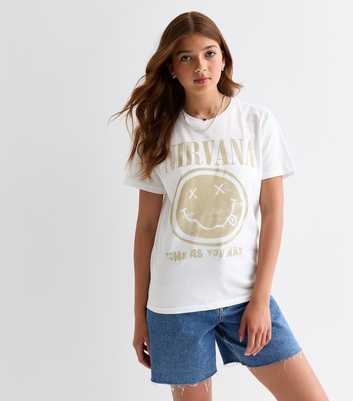 Girls White Nirvana Print Cotton T-Shirt 