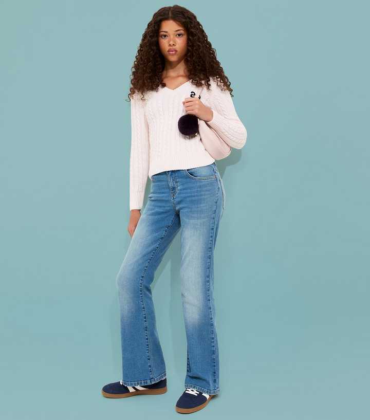 Girls Blue Washed Flared Jeans