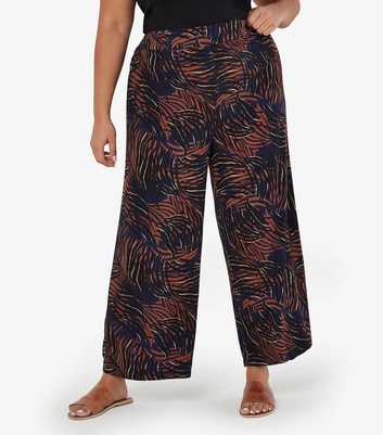 Apricot Curves Navy Animal Print Wide Leg Trousers