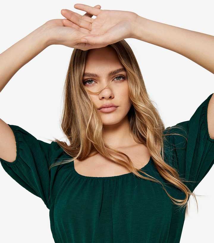 Apricot Dark Green Tiered Mini Milkmaid Dress