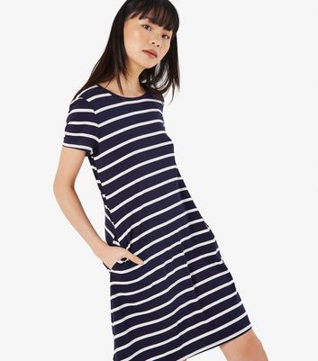 Apricot Navy Stripe Print Mini Swing Dress New Look