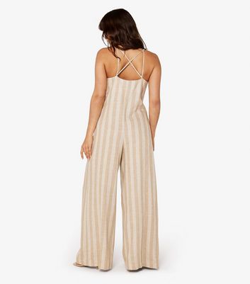 Apricot Stone Linen Blend Stripe Print Jumpsuit New Look