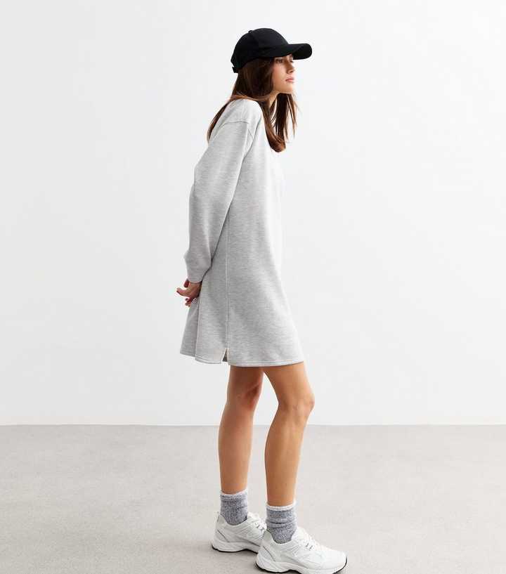 Grey Long Sleeve Crew Neck Mini Sweater Dress | New Look