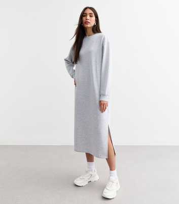 Grey Crew Neck Midi Sweater Dress