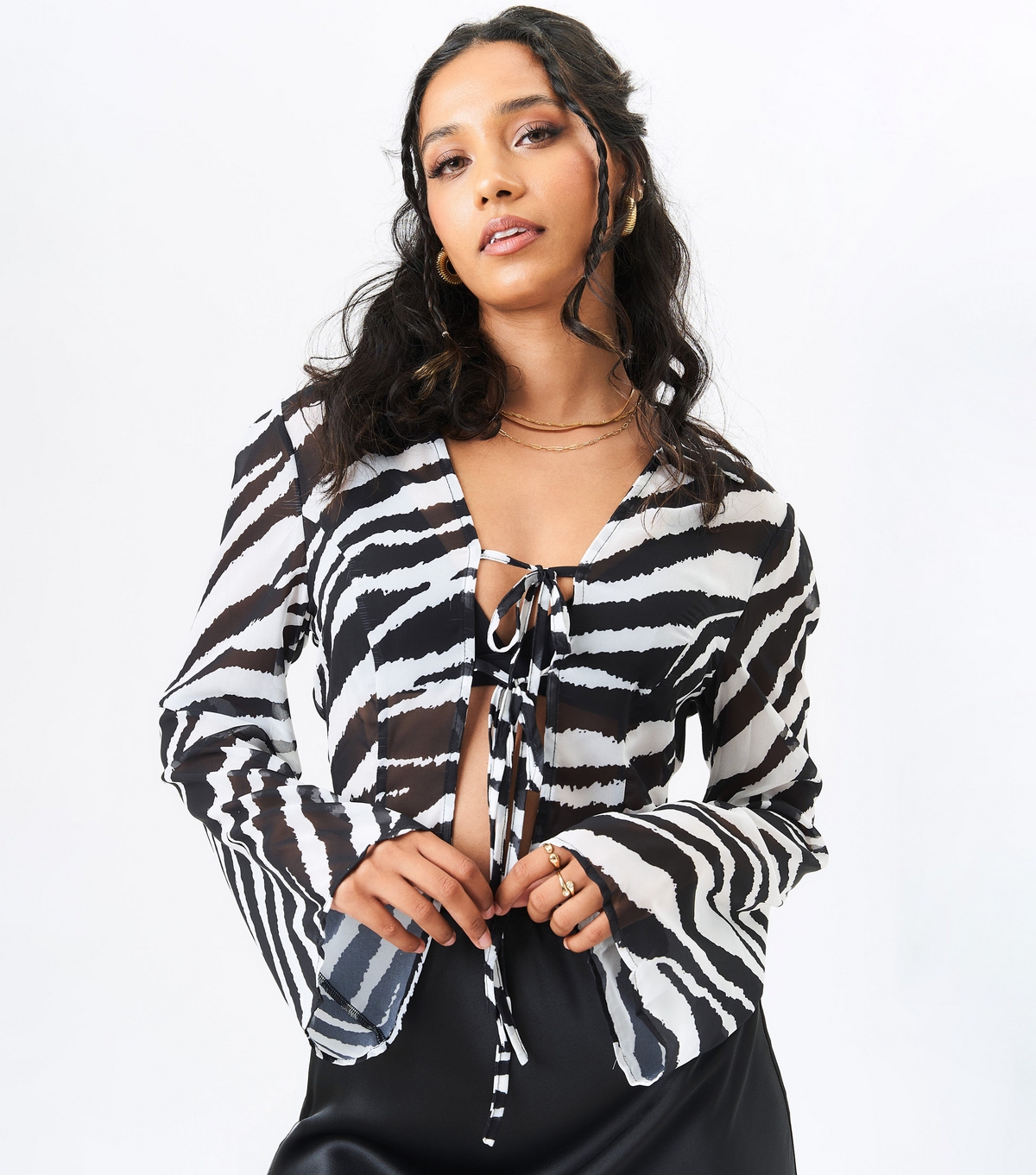 Women's Black Zebra Print Beach Shirt Gini London New Look