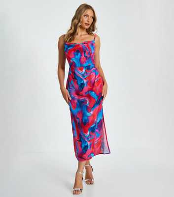 QUIZ Pink Marble Print Cowl Neck Midi Dress