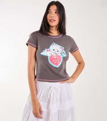 Pink Vanilla Dark Grey Kitten Print Mini T-Shirt