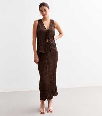 Brown Crinkle Midi Skirt