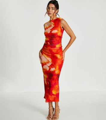 QUIZ Orange Marble Print Midi Dress