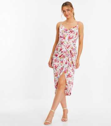 QUIZ Floral Print Ruched Strappy Midi Dress