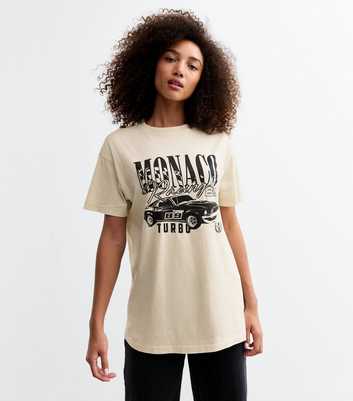 Off White Cotton Monaco Print Oversized T-Shirt