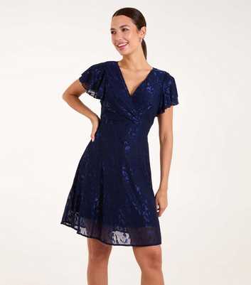 Blue Vanilla Navy Jacquard Wrap Front Mini Dress