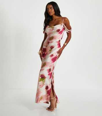 QUIZ Pink Patterned Drop Sleeve Maxi Dress