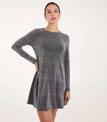 Blue Vanilla Silver Long Sleeve Diamante Mini Dress