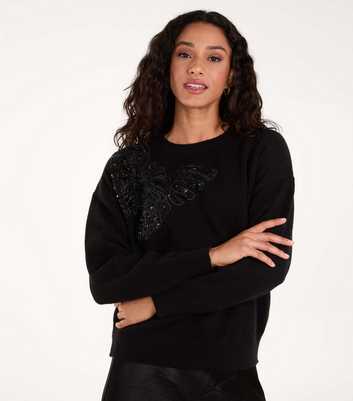 Blue Vanilla Black Sequin Butterfly Jumper