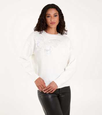 Blue Vanilla White Sequin Butterfly Jumper