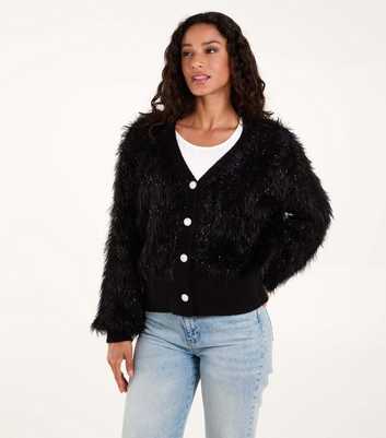 Blue Vanilla Black Fluffy Pearl Cardigan