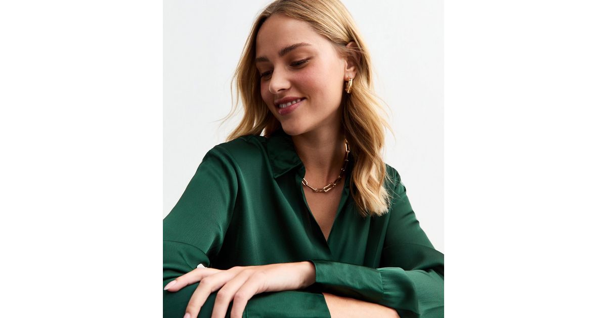 Green Long Cuff Satin Shirt New Look