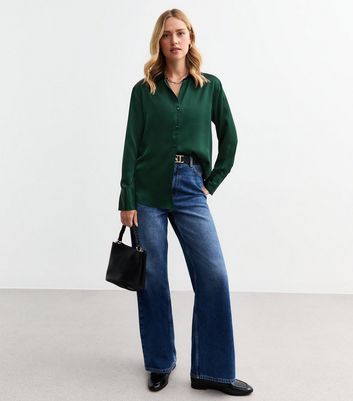 Green Long Cuff Satin Shirt New Look