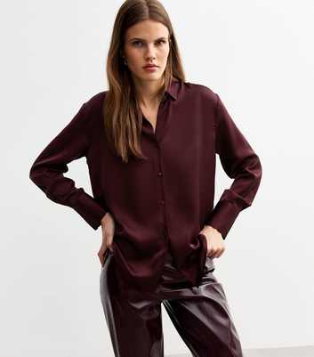 Burgundy Long Cuff Satin Shirt