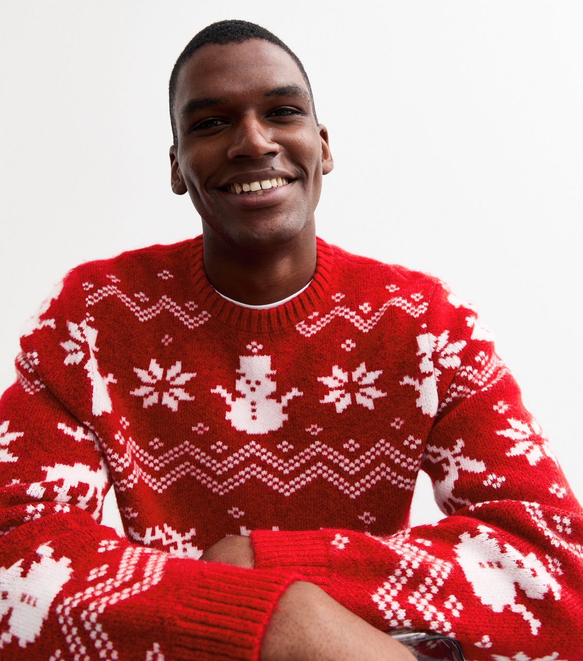 Men's Red Regular Snowman Illustration Jumper New Look