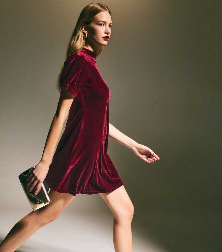Burgundy Velvet Red Velvet Dress New Look Burgundy High Neck Short