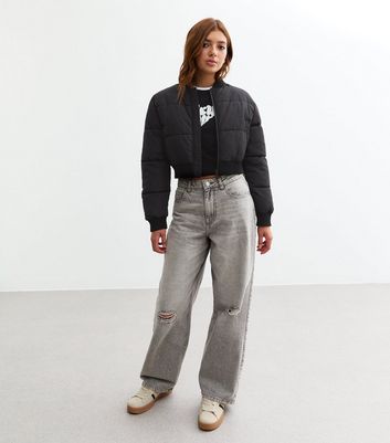 Girls Grey Ripped Wide Leg Jeans New Look