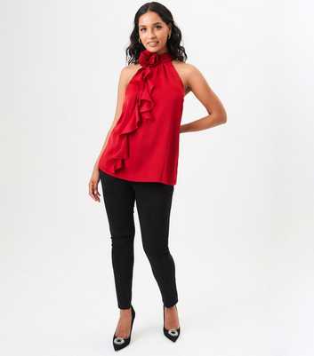 Gini London Red Corsage Frill Halter Neck Top