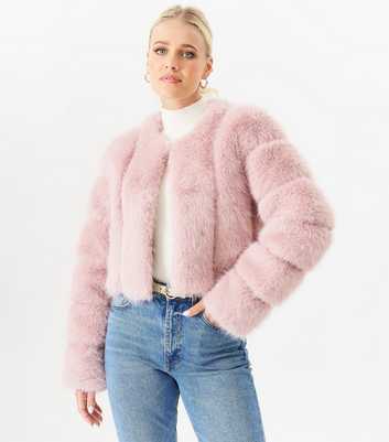 Gini London Pink Faux Fur Cropped Jacket