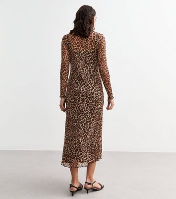 Maternity Brown Leopard Print Mesh Midi Dress New Look