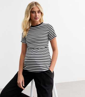 Maternity Black Striped Short Sleeve Jersey Nursing Top