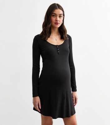 Maternity Black Scoop Neck Ribbed Dress