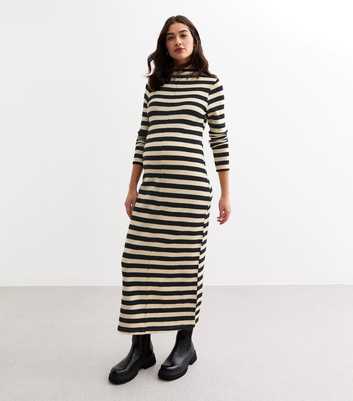 Maternity Black Stripe Knit Midi Dress